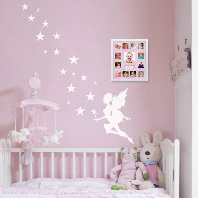 COMFECTO Collage Photo Frame for Baby First Year Keepsake, Multi Picture Frames for Baby Newborn 1st Birthday GiftMemory Home Decor size 11 x 13 x 1 inch with 13 Slots in Pink White Prime Wood - Image 5